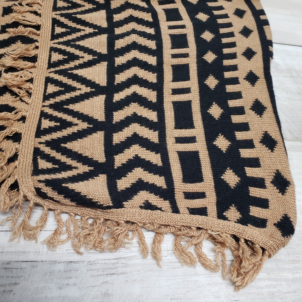 LoveRiche Tribal Aztec Print Fringe Cardigan Sweater Poncho Boho Festival Y2K - Picture 5 of 12